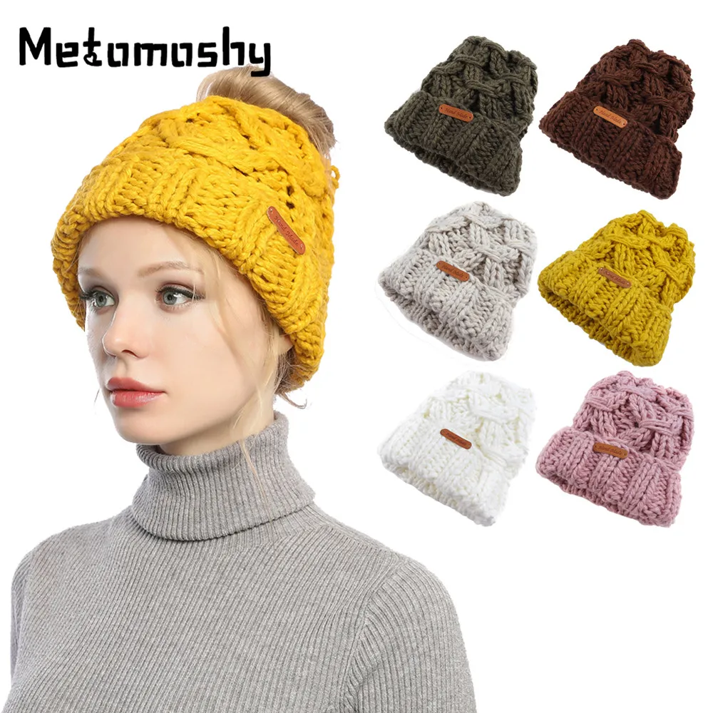 

2020 NEW Winter Women's Knitted Cap Warming Horsetail Wool Hat Warming Girl's Fashion Cap Crochet Couple Hat Thicken Beanies