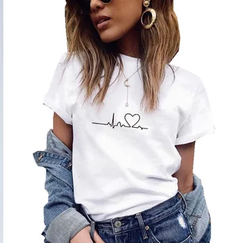 

2020 European and American New Harajuku Women's T-shirt Love Print Casual T-shirt Summer Women's Short-sleeved T-shirt Women's T