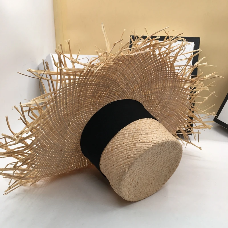 Новая шляпа от солнца тонкая соломенная с полями плоская для отдыха|Женские