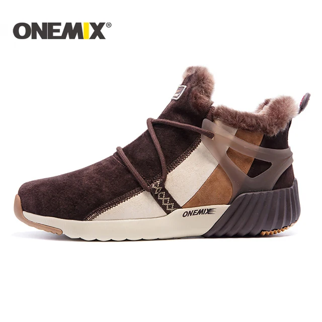 US $45.87 ONEMIX Winter Men's Boots Warm Wool Sneakers Outdoor Unisex Athletic Sport Shoes Comfortable Runnin