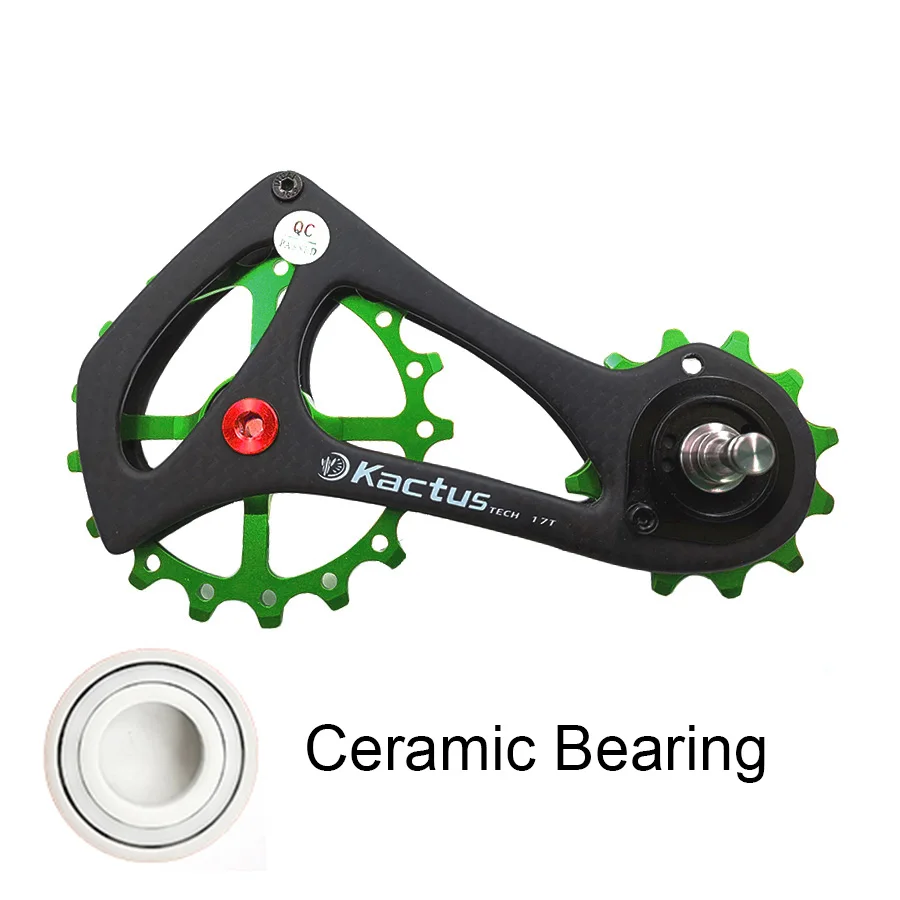 KACTUS TECH 17T велосипедный керамический подшипник шкив из углеродного волокна задний переключатель Jockey направляющие шкивы колеса подшипник для SRAM ETAP MTB - Цвет: green- 2
