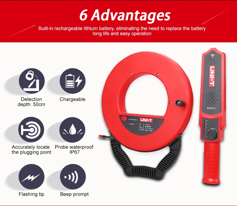 Description Picture 4 of itemUNI-T UT661A UT661B Blockage Detector PVC Iron Pipe Finder Wall Scanner Waterproof Electrical Instruments IP67
