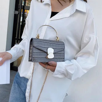 

Women Fashion Shoulder Handbag Solid Color PU Stone Leather Small Female Crossbody Bag Chain Small Messenger Bags for Women