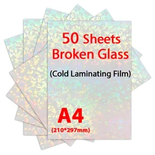 

50 Sheets A4 Holographic Sand Foil Adhesive Tape Back Broken Glass Heart Cold Laminating Film On Paper Plastic DIY Package Card