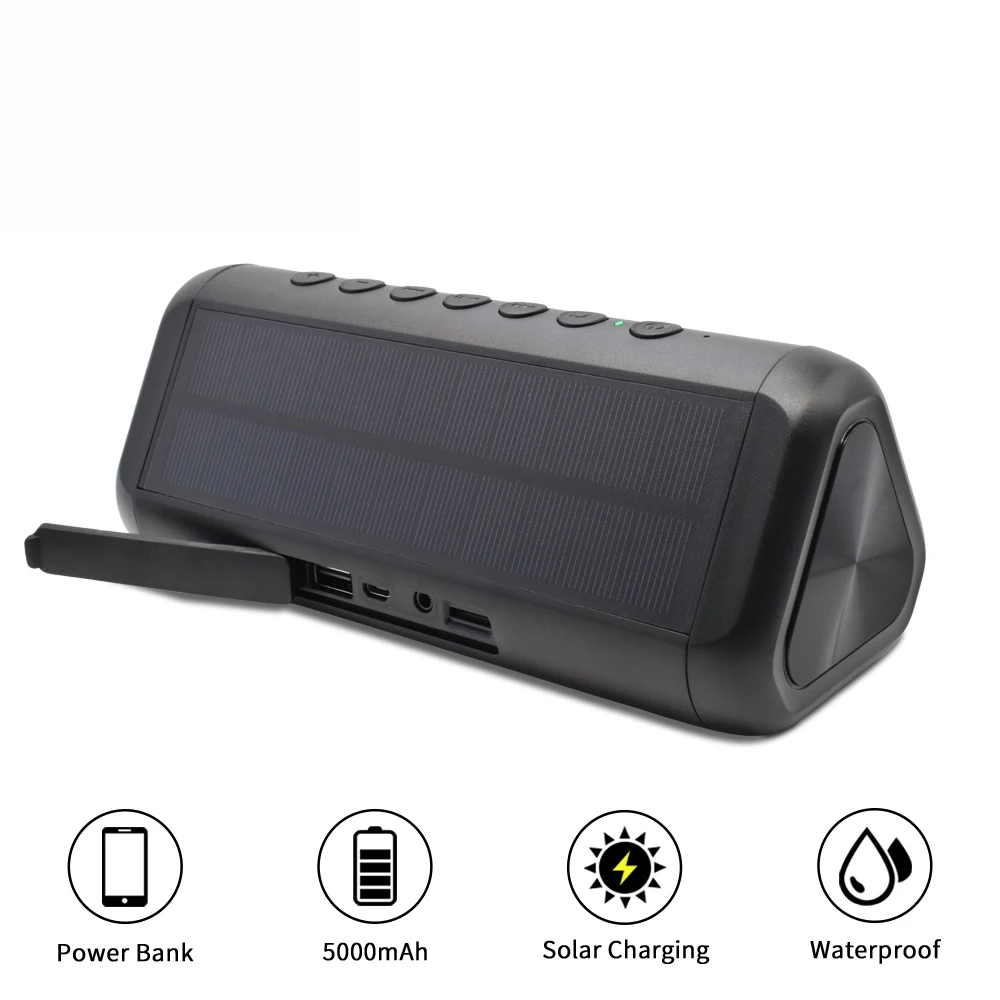 

Solar Powerful Bluetooth Speaker Waterproof Portable Column 5000 mAh Super Bass Stereo Sound Bar Subwoofer Music Center FM Radio