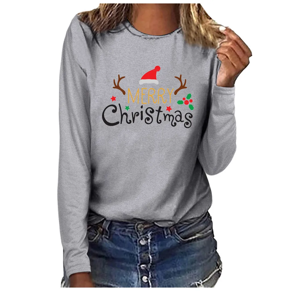 Рождественская футболка для женщин, топ с длинными рукавами и рождественской елкой, футболки, Осень-зима, футболки с рукавом реглан, футболка e2