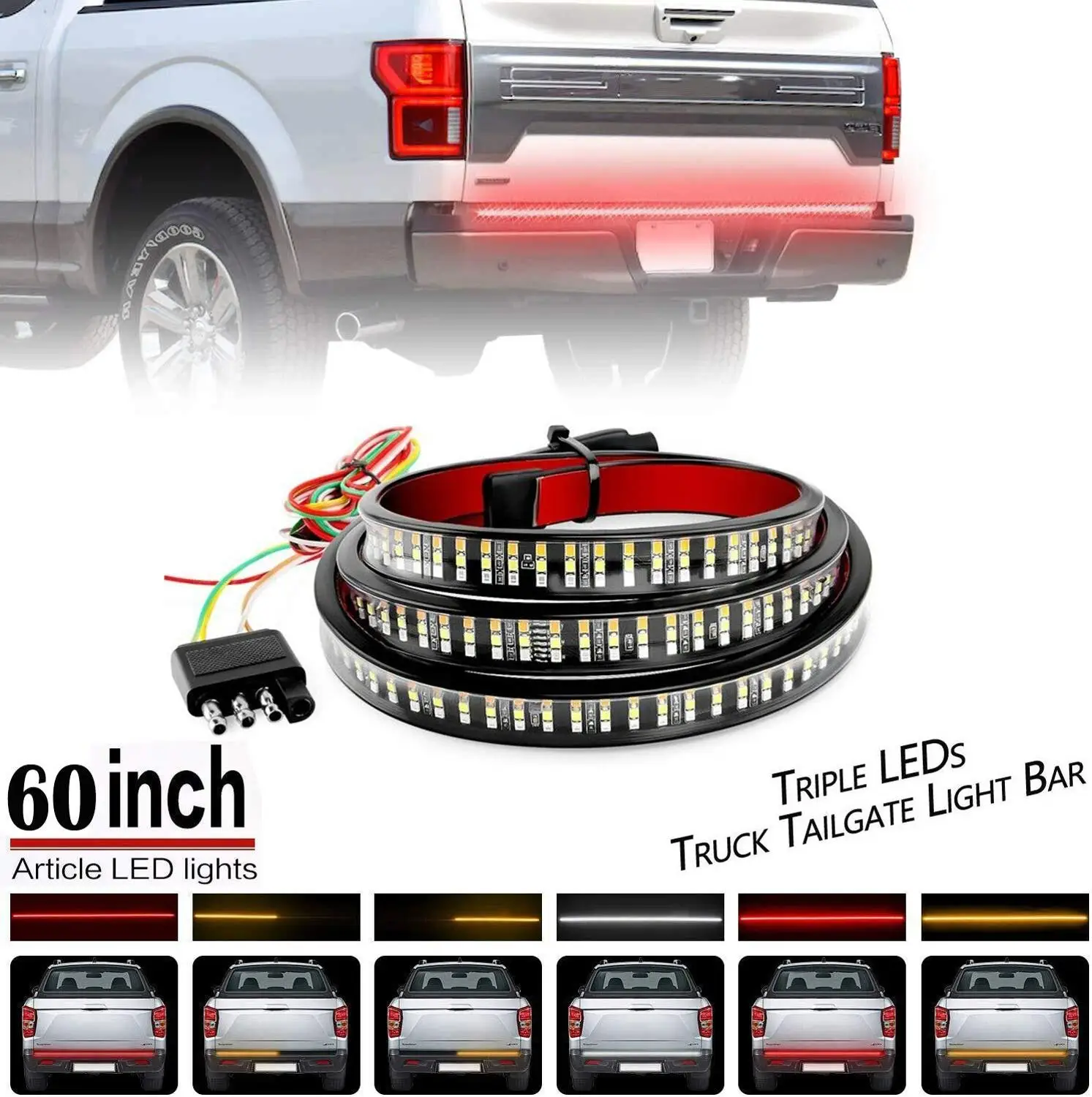 Flexible 5 Function LED Strip Tailgate Bar Truck Brake Reverse Signal Light 
