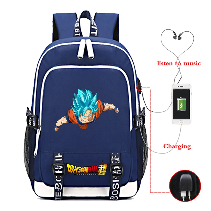 Dragon Ball Z Super Mochila рюкзак с Гоку для наушников школьные сумки, дорожные сумки Повседневная сумка для книг зарядка через usb - Цвет: photo colour