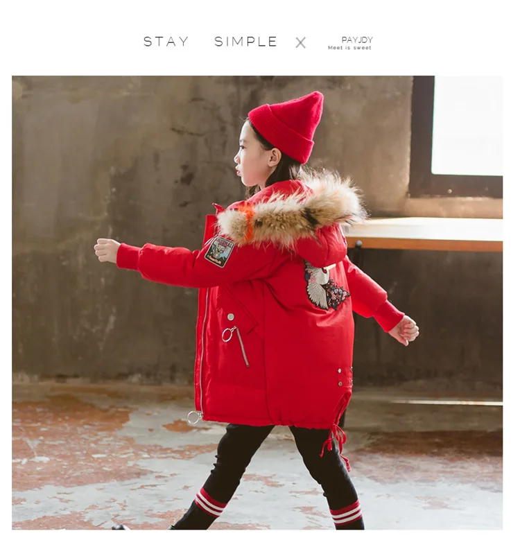 New Style Middle And Large Girls Padded Cotton Clothes Thick Cotton Coat down Jacket Cotton-padded Clothes Genuine Fur Coll