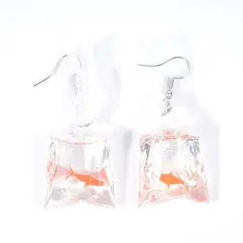 

1 Pair creative Design Earrings Female Personality Koi Fish tank Long Design Elegant Earring Drop Earring For girlfriend Gifts