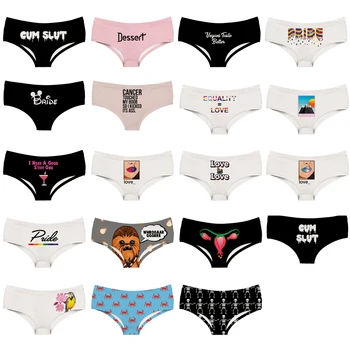 

LEIMOLIS letter black white cartoon funny print sexy hot panties female Lovely underwear push up briefs women lingerie thongs