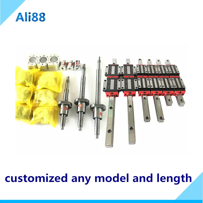 US $261.90 Free shipping 3 axis 4aixs 20mm linear rail HGR15HGR20SBR16 with 16mm ball screw SFU1605 lead screw SFU1610 set for CNC router