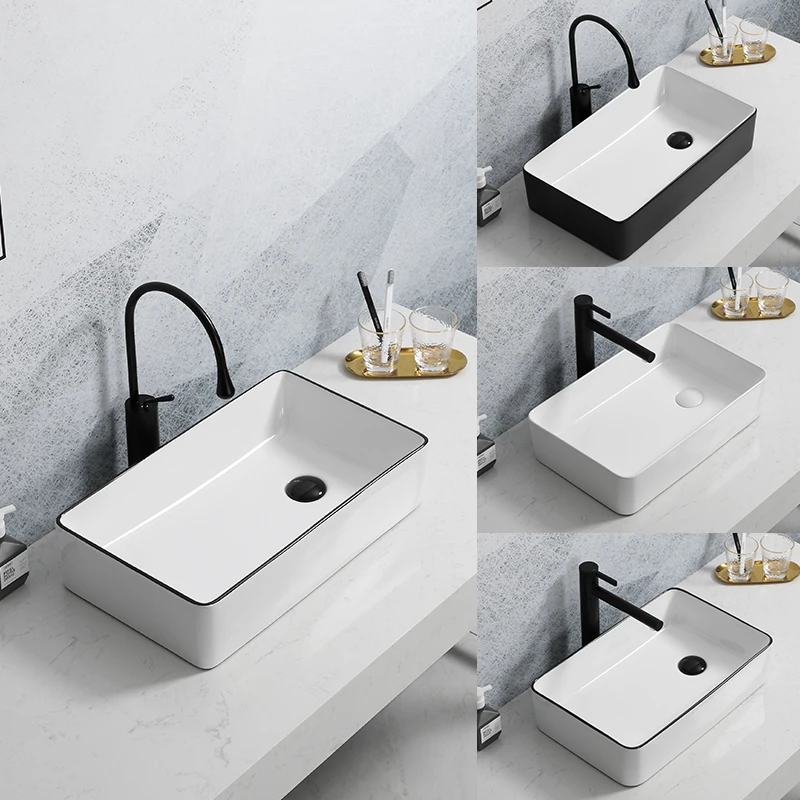 洗面台芸術的な手作りのビンテージスタイルのセラミックカウンタートップスクエアバスルームシンク2