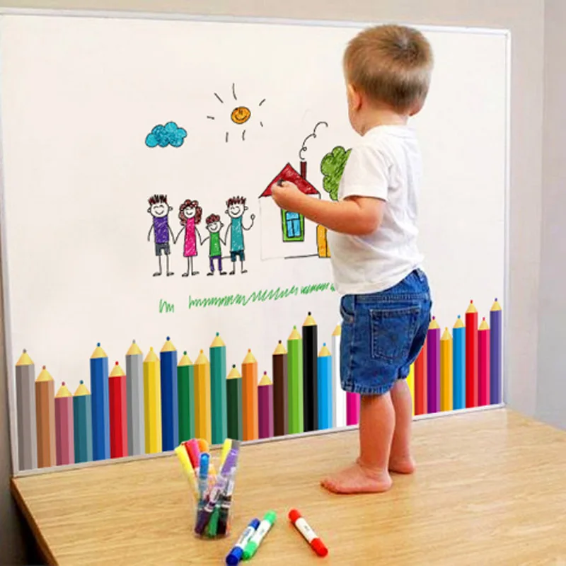 Mamalook Colored Pencils Waterproof Baseboard Sticker for Kids Boys