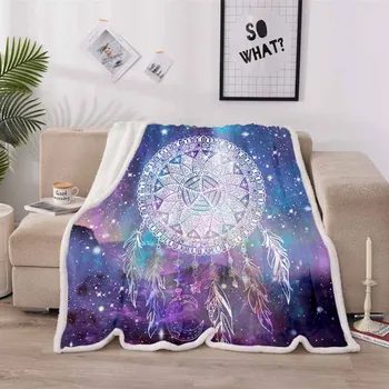 

Psychedelic Space Dreamcatcher Horse Blanket For Kid Adult Lamb Cashmere Warm Bedspread Winter Bed Sheet Adults Throw Blanket