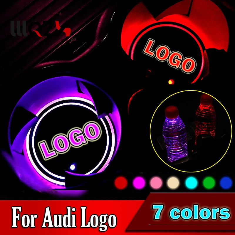 

1x Car Styling Smart LED Car Luminous Light Anti Slip Coaster For Audi A4 B6 B7 A6 C6 C7 A5 Q3 Q5 Q7 Sline LOGO Car Accessories