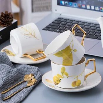 

Rose Nordic Ceramic Coffee Cup Set Simple Gold Japanese Bone China Tea Cup Vintage Afternoon Tea Cups and Saucers Gift MM60BYD