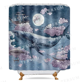 

MTMETY Waterproof Bath Screen Curtains Polyester Bathroom Shower Curtains for Home Modern Printing Cartoon Whale Douchegordijn