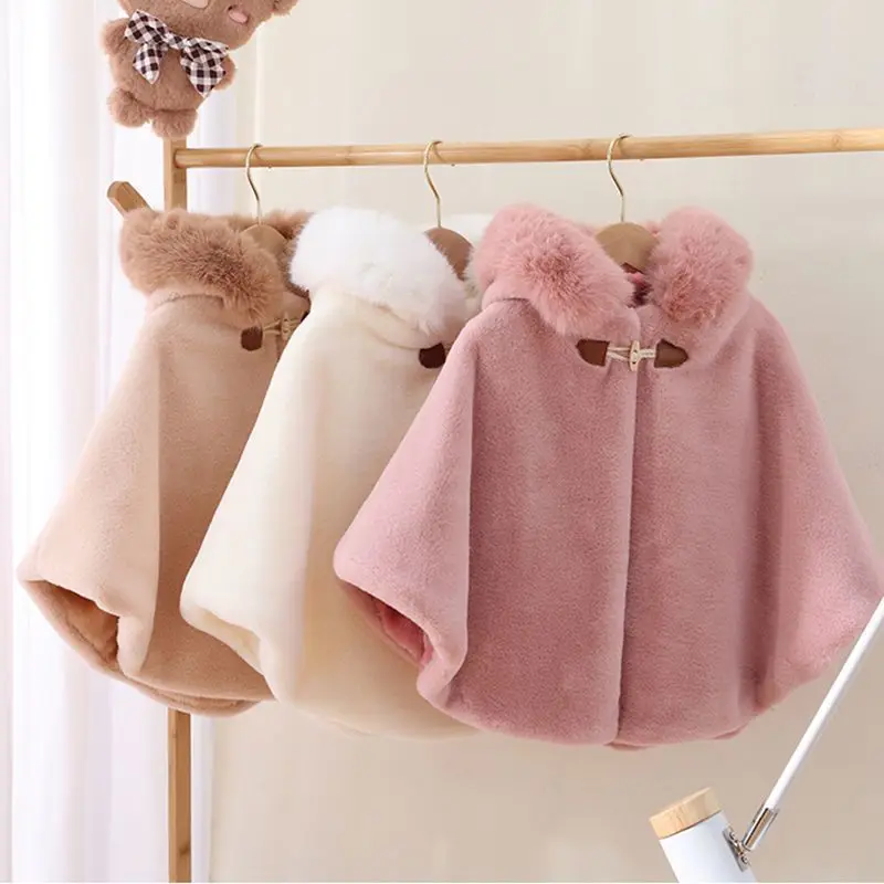 

Baby Girl Cloak Faux Fur Winter Infant Toddler Child Princess Hooded Cape Fur Collar Baby Outwear Top Warm Clothes 12M-7Y