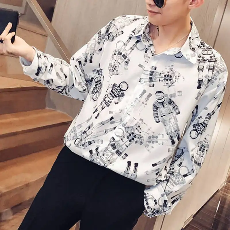 INCERUN Fashion Printed Men Shirt Lapel Long Sleeve Streetwear Tops Button Casual Funny Shirts Loose Camisa Masculina S-3XL