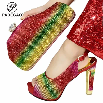 

Summer New Arrivals Matching Shoes and Bag Set In Heels Italian Shoes and Bag Set for African Party in Multi Color For Wedding