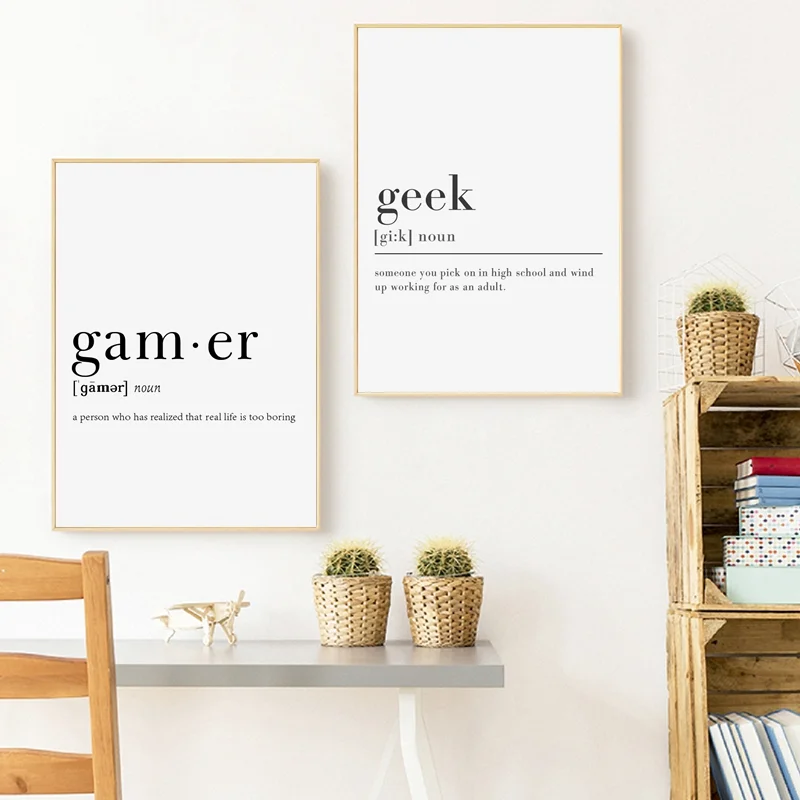 Gamer Definition Wall Art Canvas Painting Pictures Funny Geek Definition Nerd Humor Canvas Prints And Poster Home Room Decor