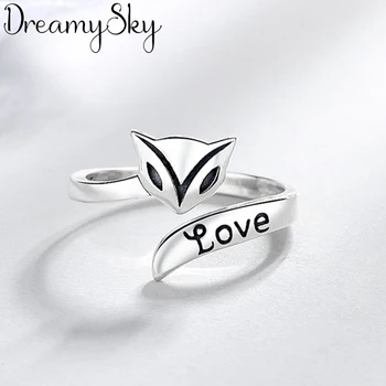 

DreamySky New Trendy 925 Sterling Silver Fox Rings For Women Men Boho Vintage Jewelry Adjustable Size Finger Rings