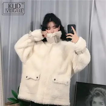 

Korean Winter Jacket Women Parka Teddy Warm Harajuku Wool Coat Female Thick Oversize Faux Lambs Pocket Long Sleeve Outerwear2019