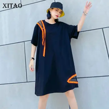 

XITAO Tide Plus Size Letter Print Dress Hollow Out Personality Women Clothes 2020 Summer Fashion Pullover Elegant Dress ZLL5095