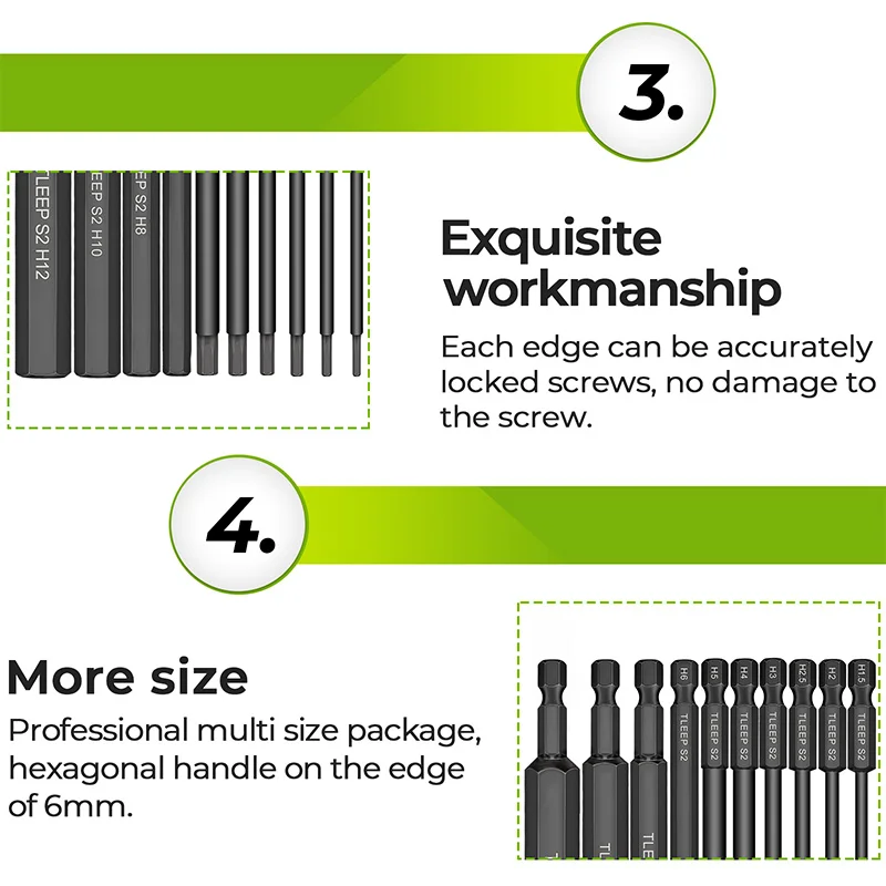 10pcs Hex Head Allen Wrench Drill Bits Set 100mm SAE Metric Allen Screwdriver Bits Magnetic Tip Hex Key Screwdriver Socket Bit