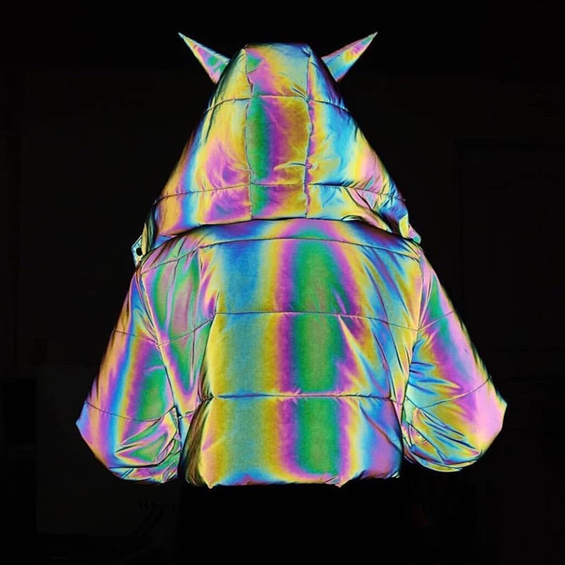 buy  reflective hooded parkas autumn winter warm cropped coat jacket hoodies baggy casual streetwear win