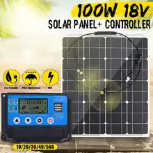 100 Вт 18 в солнечная панель с MC4 кабельным разъемом+ 10/20/30/40/50A USB контроллер солнечного зарядного устройства для наружного кемпинга светодиодный светильник