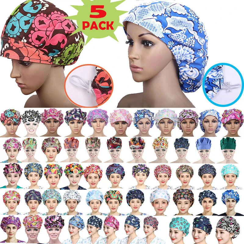5PCS/Set Random Send Wholesale Unisex Scrub Cap Reuseable Working Caps Cotton Adjustable