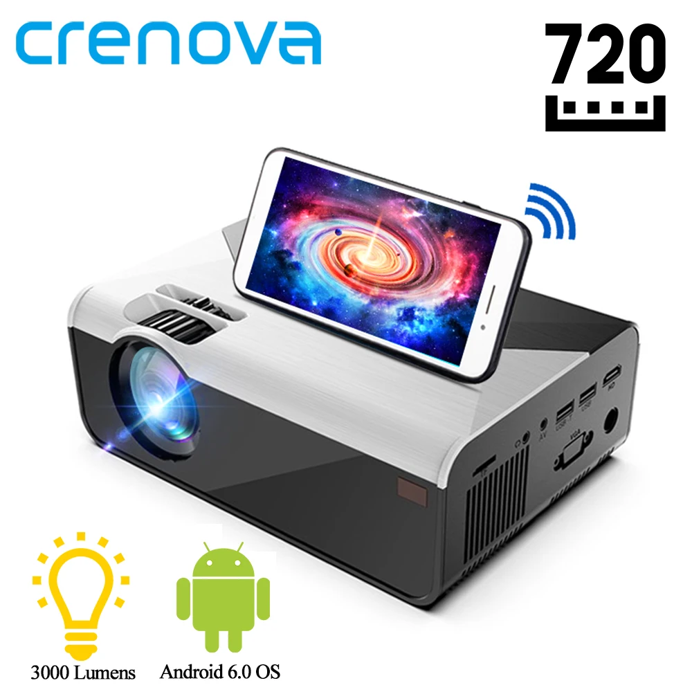 Crenova mini projetor led g08 1280*720p 3000 lumens android wi fi proyector para suporte de telefone 4k 3d casa vídeo beamer projetor-0