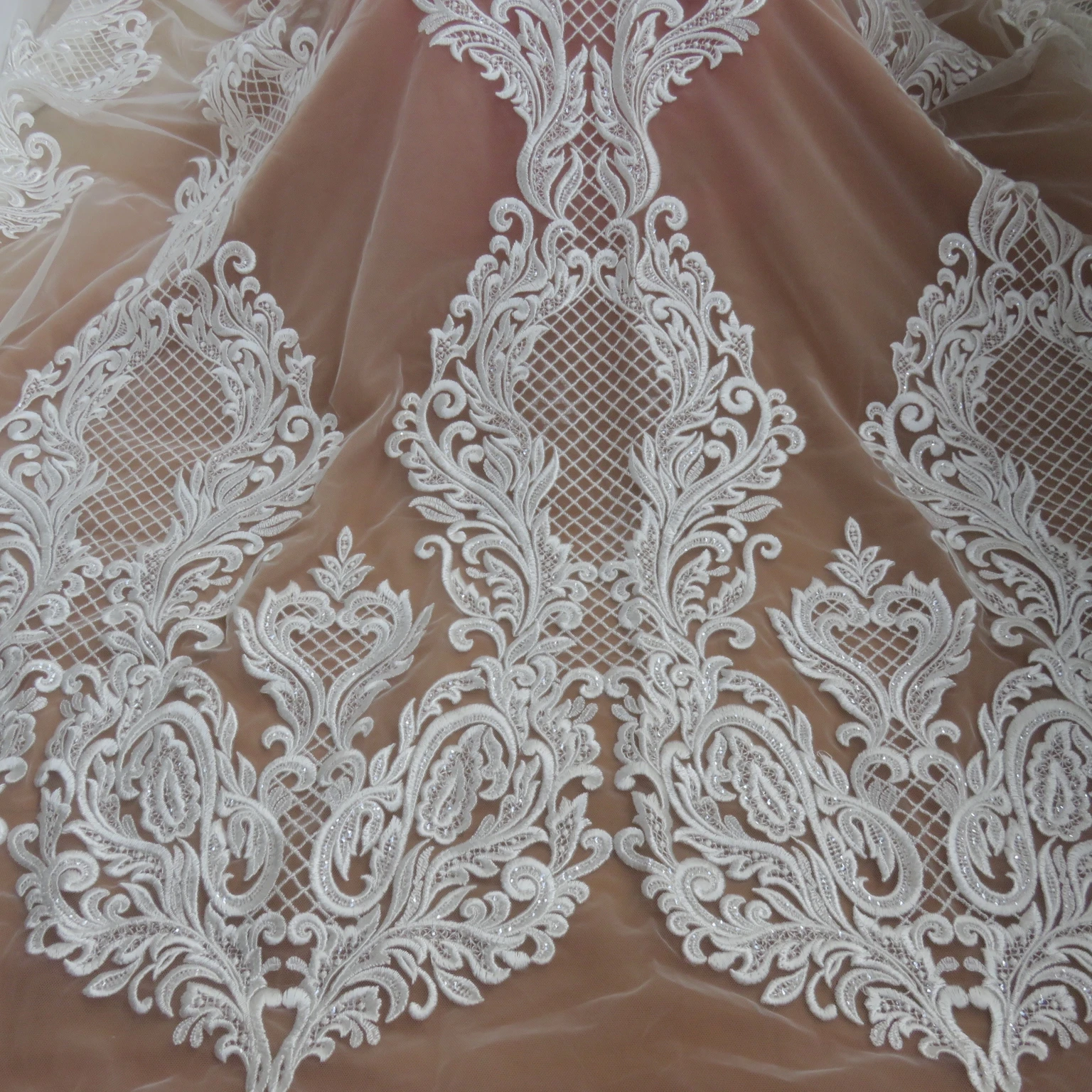 

Роскошная Свадебная кружевная ткань с блестками, вискозный шнур с вышивкой, платье цвета слоновой кости, кружевная ткань, ширина 130 см, продажа по ярду