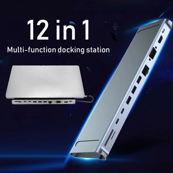 

12 in 1 USB Type C HUB to HDMI USB3.0 Power Adapter for MacBook-Pro Air Dock Notebook HUB Multifunction Type C Expansion