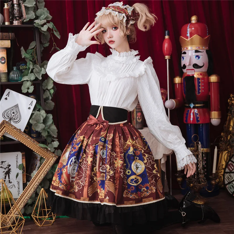 Brocade Tuin Origional Nieuwe Stijl Lolita Bij Mechanische Hart Gedrukt Rok Retro Elegante Korte Rok Brocade Tuin Origional Nieuwe Stijl Lolita Bij Mechanische Hart Gedrukt Rok Retro Elegante Korte Rok