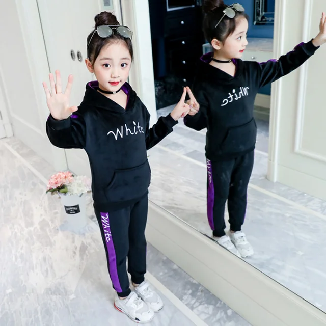 Spring Velvet Girl Children's Clothing Set Fashion Tracksuit For Girls Boys Sports Suit Clothes Sets Girl 6 8 10 12 14 Years 5