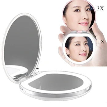 

Five Color LED Mini Makeup Mirror 3X Magnifying Compact Travel Portable USB Charged Sensing Lighting Makeup Mirror Make Up Tool
