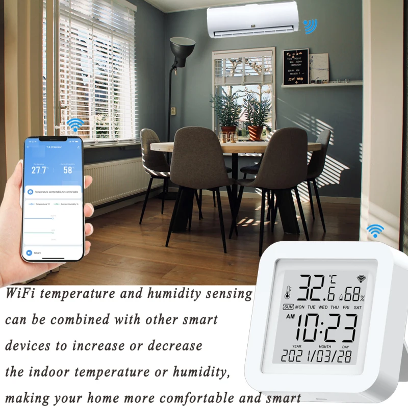 Sensor de Temperatura e Umidade Termômetro com Display Trabalhando com Alexa Assistente do Google Tuya Wifi Higrômetro Interior Lcd 4 com alexa assistente do google