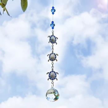 

H&D Three Jeweled Turtles Suncatcher Rainbow Maker Wall Hanging Decoration with 30mm Feng Shui Crystal Prism Ball Pendant Gift