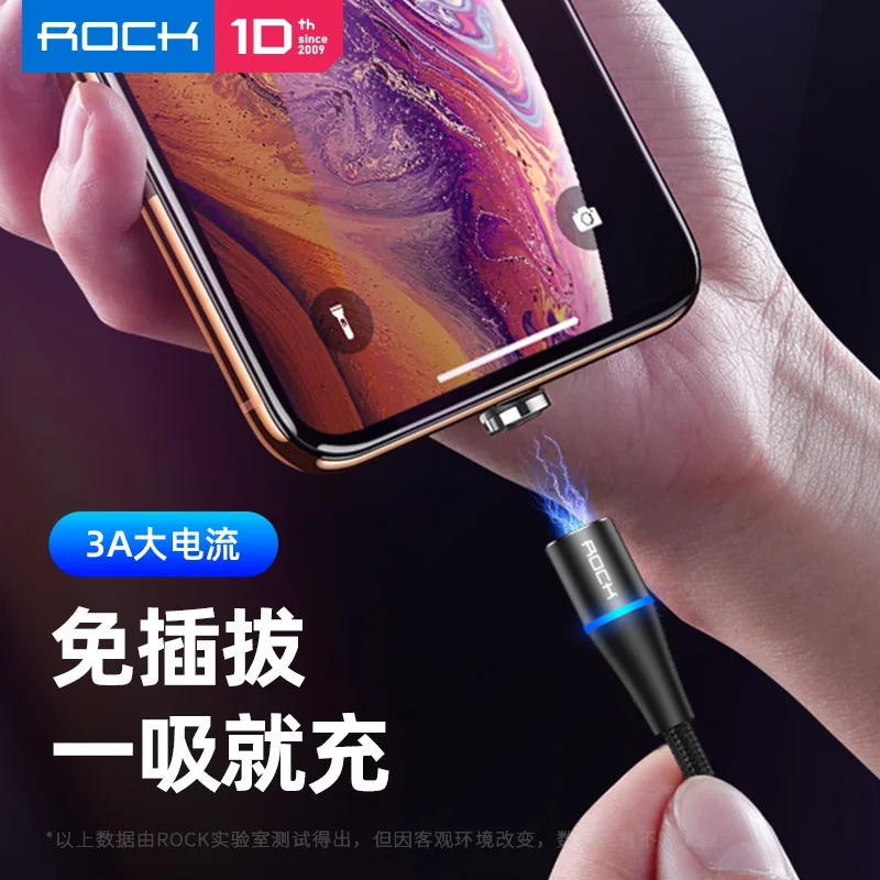 ROCK 3 в 1 комплект Магнитный светодиодный usb-кабель для iPhone X Xr Xs Max Xiaomi 9 8 Micro USB type C кабель для зарядки провода магнитного зарядного устройства