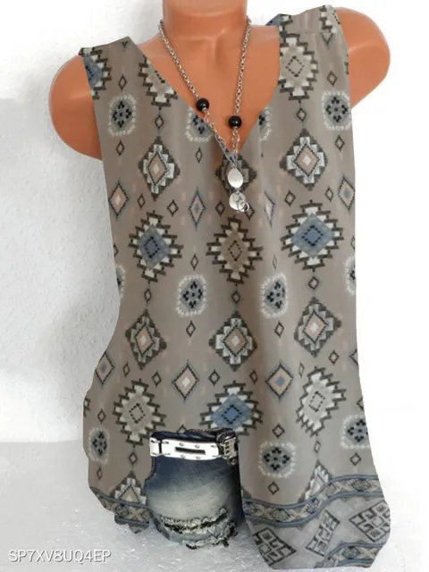 Fashion printing large size women T-shirt V-neck sleeveless vest casual ladies T-shirt women tops 11