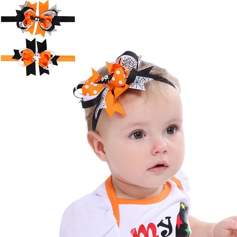 2pcs Halloween Headband Newborn Baby Turban Elastic Princess Halloween Hairbands Child Kids Pearl Fresh Cute Headwear haarband