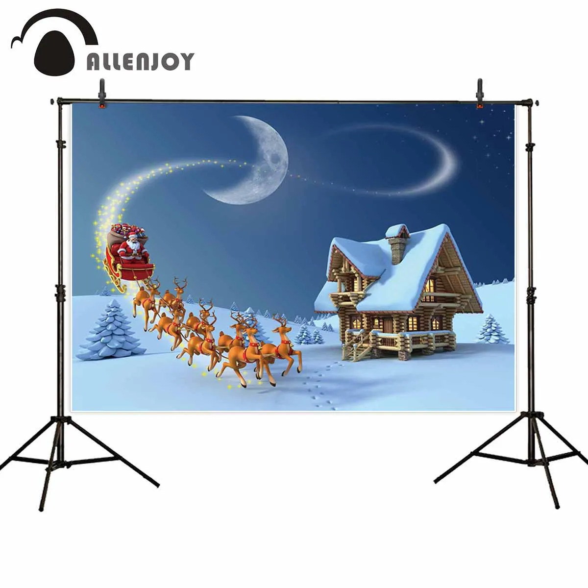Allenjoy Зимняя Страна Чудес Рождество Человек ночь снег лес деревянный дом подарки