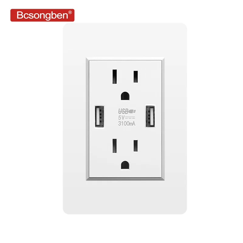 

Bcsongben US Standard Dual USB Wall Socket 3.1A dual usb charger socket Universal Plug Socket Port Power Adapter Outlets