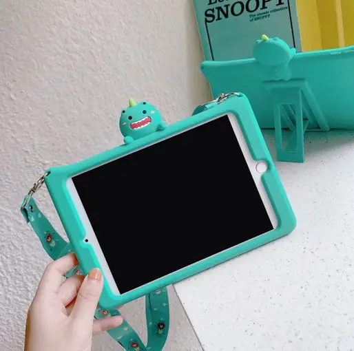 Силиконовый чехол-подставка для iPad 9,7 Pro 9,7 Air 1 2 с рисунком улыбки динозавра, чехол для iPad Mini 1 2 3 4 5, детский чехол s+ ремешок - Цвет: For iPad Pro 9.7