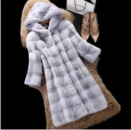 Manteau femme hiver Высококачественная Женская норковая шуба с капюшоном pelliccia donna норковая зимняя женская парка верхняя одежда размера плюс - Color: Gray