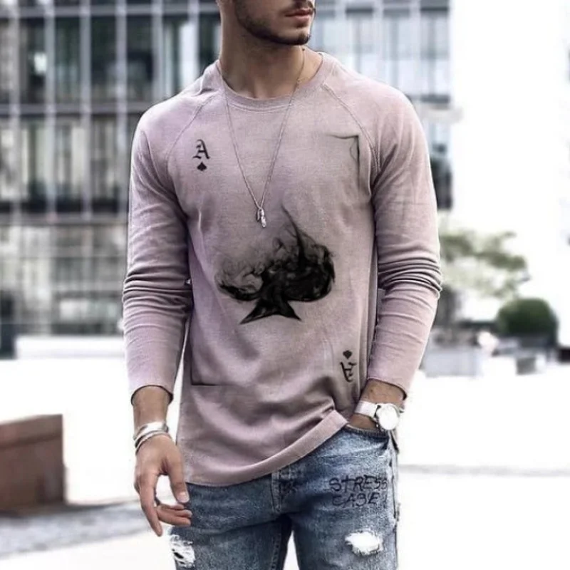 Mens Shirts Graphic Optical Illusion Plus Size Print Long Sleeve T shirts Spring Summer Streetwear Exaggerated Round Neck Tops