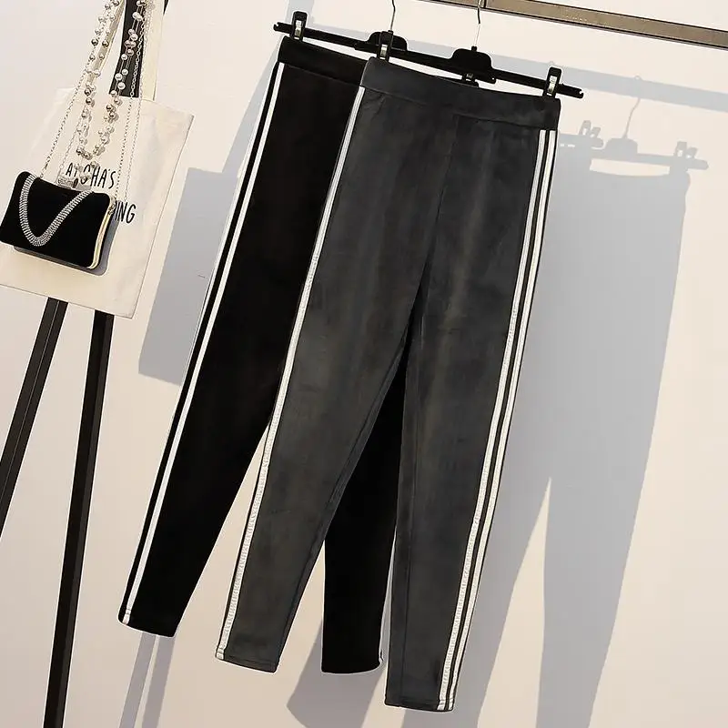 Леггинсы женские зимние с флисовой подкладкой теплые облегающие штаны в полоску